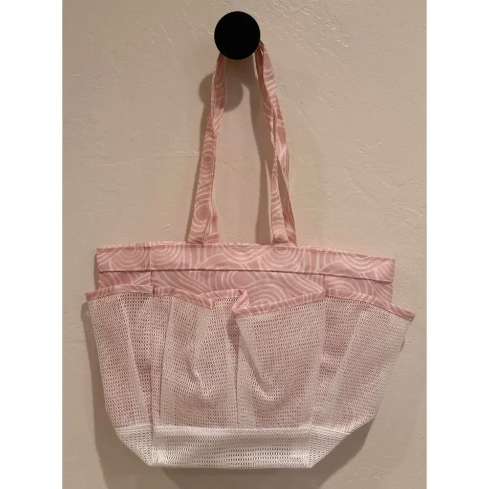 Room Essentials Pink White Mesh Shower Caddy Tote Bag NEW